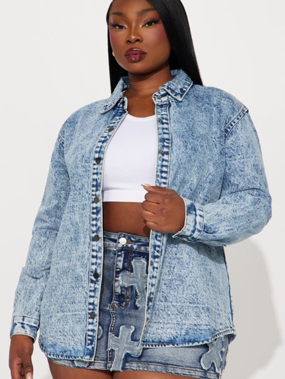 Roisin Washed Denim Shirt - Fashion Nova Light Acid Wash Blue Denim Shacket